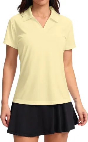 SANTINY Women's Golf Shirt Collared V-Neck Casual Work Tennis Tops UPF50  Collared Polo Shirts for Women