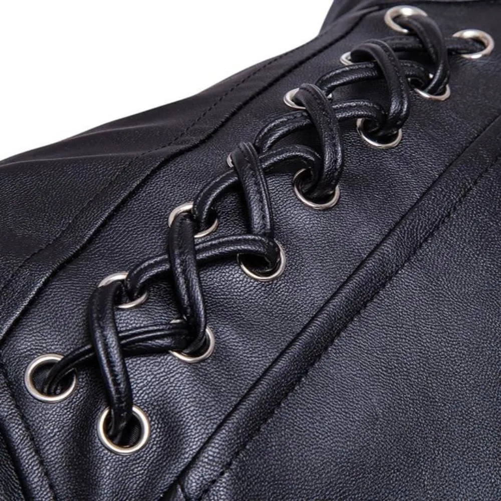 Trend4us Men's Stylish Lace-Up Faux Leather Biker Jacket