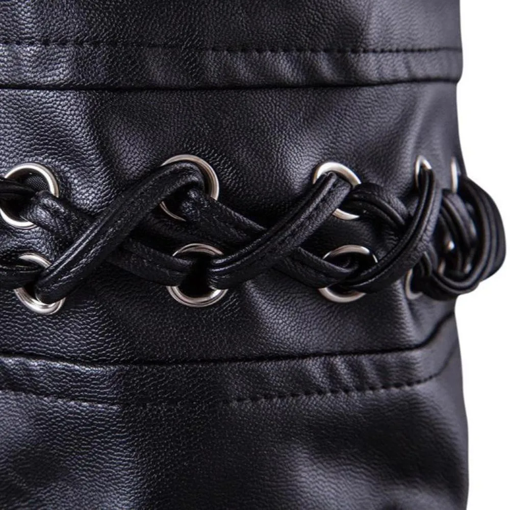 Trend4us Men's Stylish Lace-Up Faux Leather Biker Jacket
