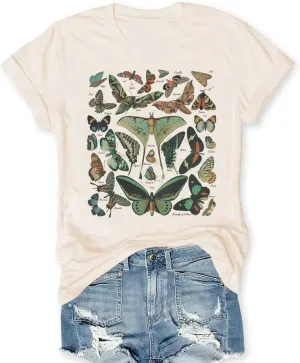 Vintage Butterfly and Moth T-Shirt for Women Casual Aesthetic Nature Short Sleeve Shirt Funny Animal Graphic Tees