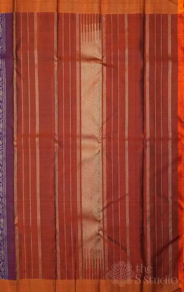 Violet vanasingharam kanchipuram silk saree with rust border